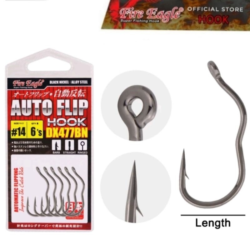 (6-10'S) Fire Eagle Auto Flip Hook DX 477BN Fishing Hook Automatic Flipping Mata Kail Pancing Black Nickel Hook Lubang