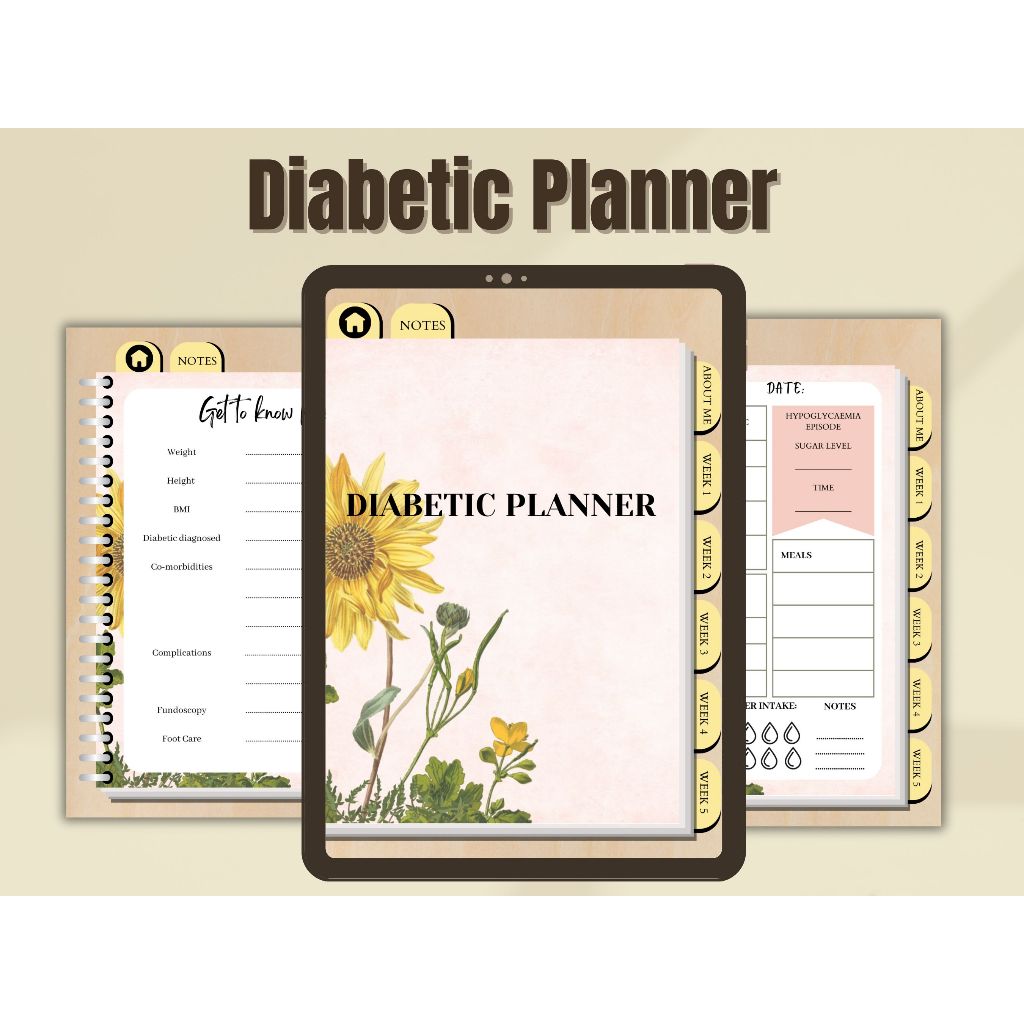 Diabetic Digital Monthly Planner Blood Sugar Tracker Journal Wellness Keeping Paperless