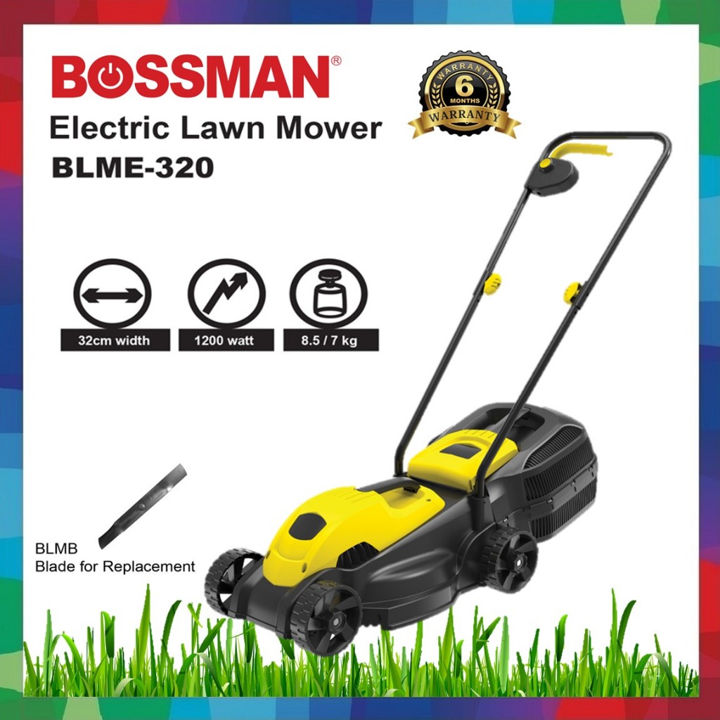 BOSSMAN BLME320 Electric Lawn Mower 1200w Mesin Rumput Tolak Mesin Potong Rumput