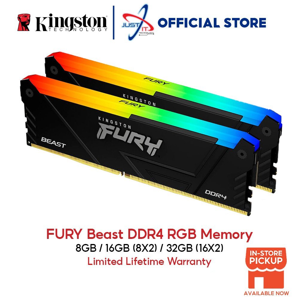 Kingston Fury Beast RGB DDR4 3200MHZ Gaming DESKTOP PC RAM ( 8GB / 16GB / 32GB) - Black / Special Edition White
