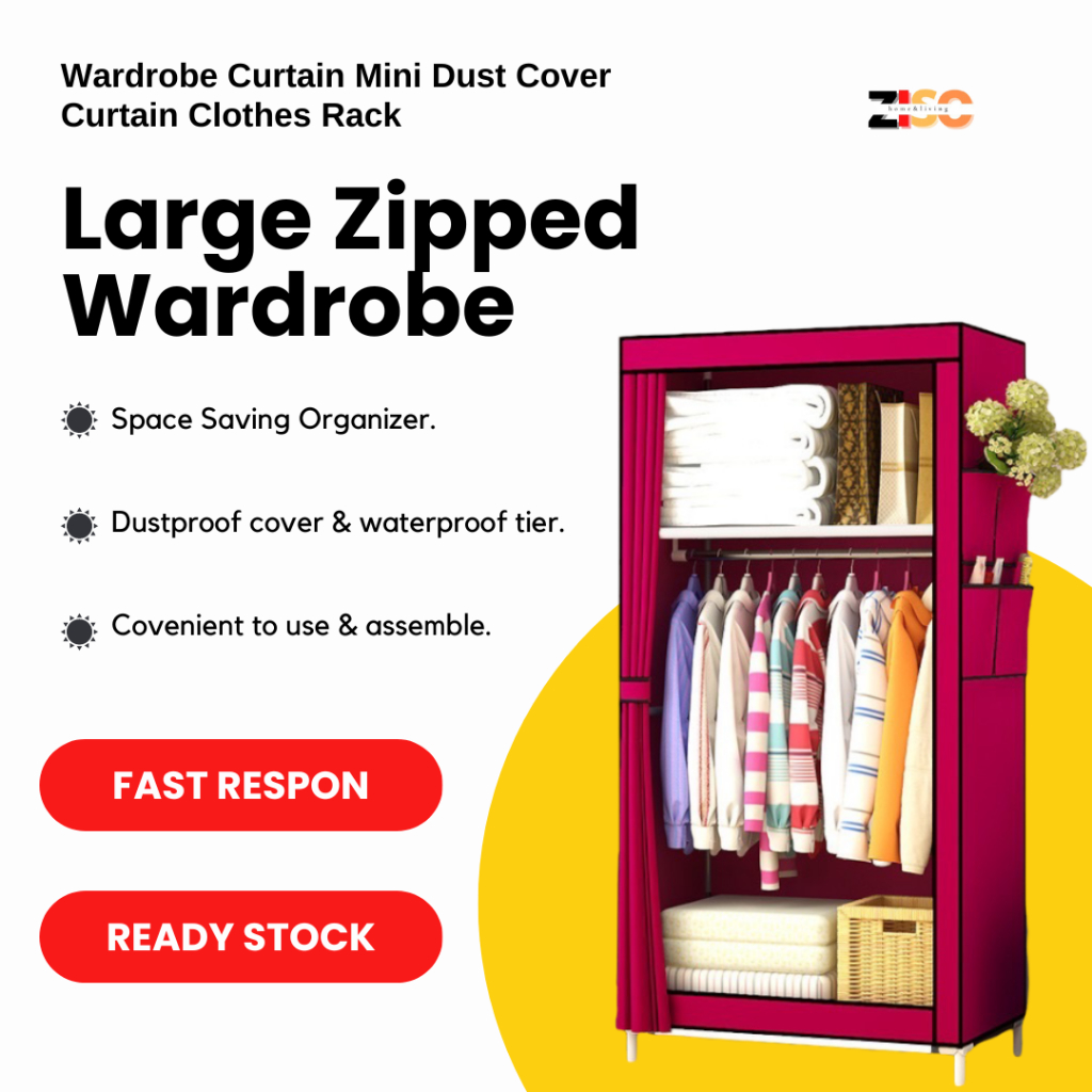 Curtain Large Capacity Zipped Clothes Rack / Rak Pakaian Zip Almari Lemari Pakaian Sangkut Baju