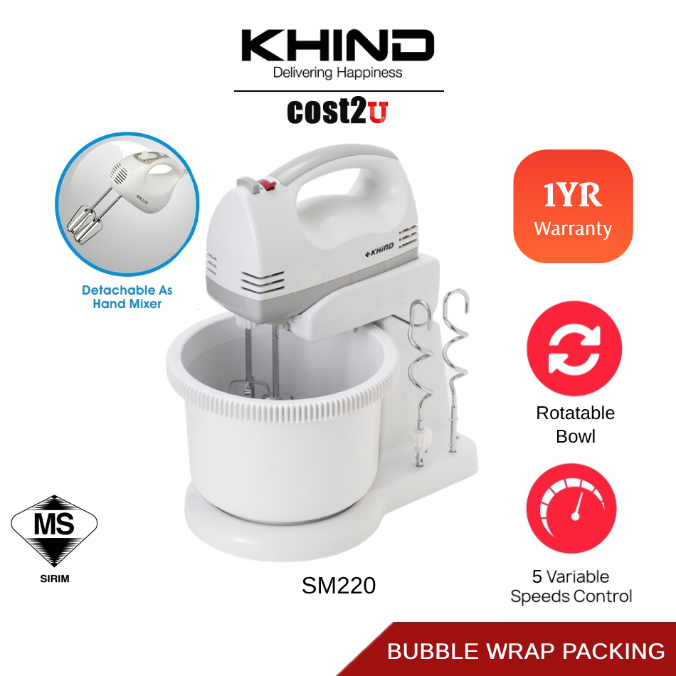 Khind 2L 2-in-1 Stand Mixer | SM220 (Hand Mixer 160W Pengadun Berdiri Chopper Kitchen Machine Blender Dough Murah 搅拌机)