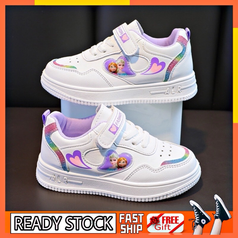 〔Young.Wears〕4-10 Years Kid's Girls Frozen Cartoon Sport Shoes / Girls White Shoe Sneakers / Kasut Sukan Budak Perempuan