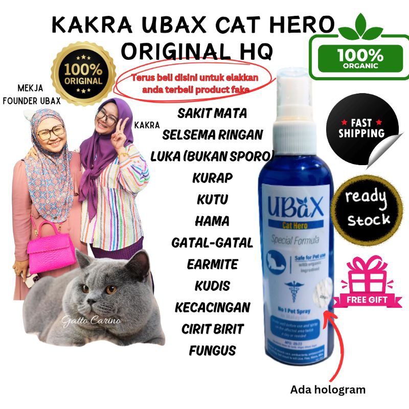 UBAX KUCING CAT HERO SPRAY ORIGINAL HQ UBEX LUKA,SAKIT MATA KUTU KURAP HAMA FUNGUS GATAL GATAL EARMITE SELSEMA