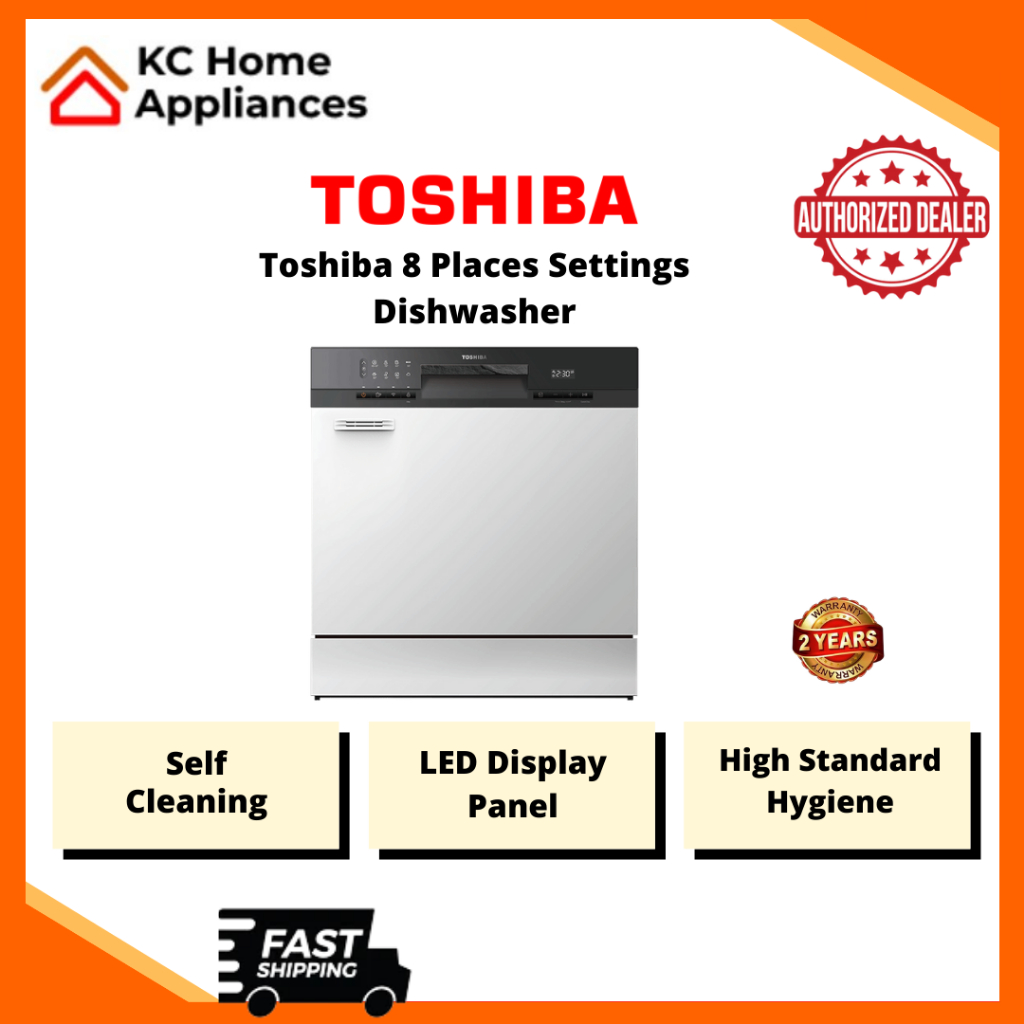 Toshiba Table Top 8 Place Setting Dishwasher | Self Clean | Off-Peak Wash | 7 Program | DW-08T3(S)-MY | 2 Years Warranty