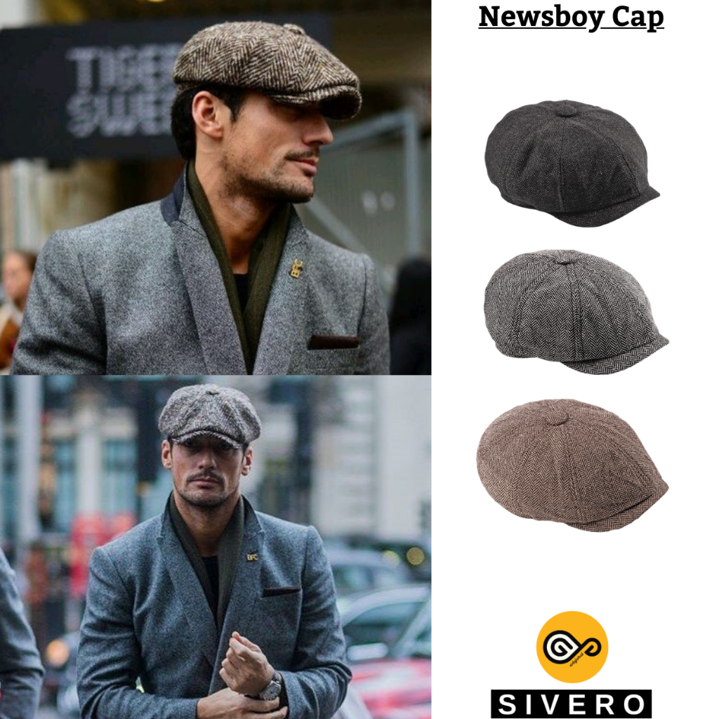 Besbomig Beret Homme Vintage Casquette Plate Béret Casquette Irlandaise Flat Cap Golf Newsboy Cap Unisexe Réglable 55-60CM Automne Hiver Rétro Tweed Basque Chapeau