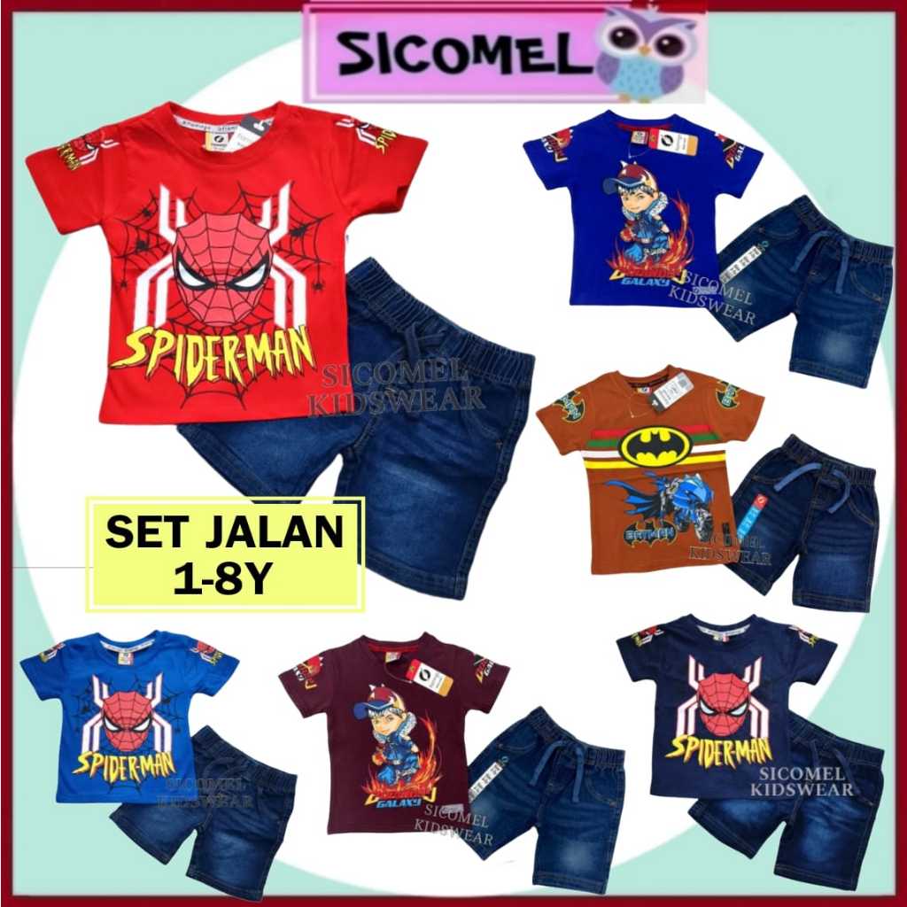 [1-8Y] Set Jeans Tshirt Budak Lelaki Shirt Short Jeans Kanak2 Shortpants Kid Boy Baby Baju Raya 2023