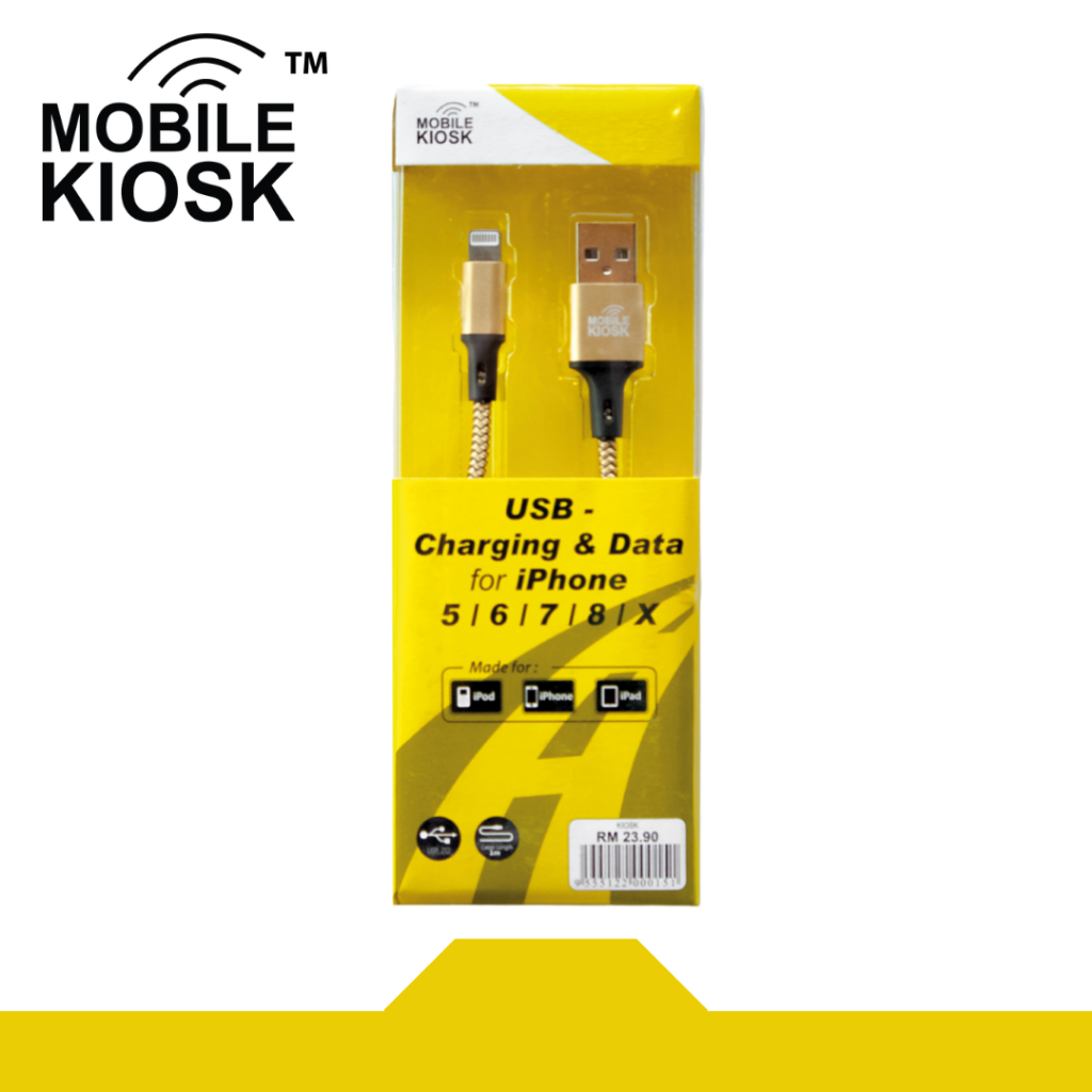 MOBILE KIOSK Braided Cable Charging (USB TO IPHONE) for Apple Device User, Business Professional, Students - 1 Pax