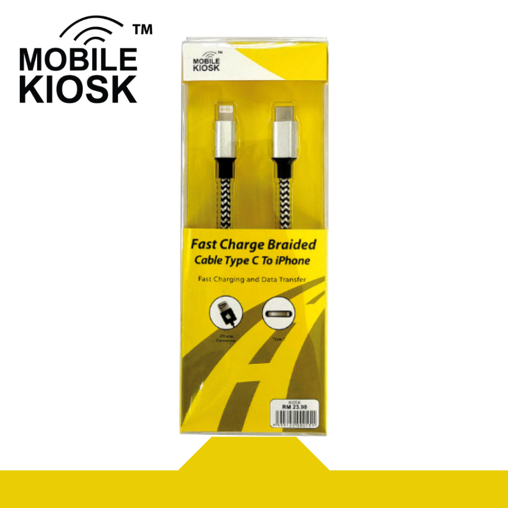 MOBILE KIOSK Braided Cable Charging USB (TYPE C TO IPHONE) for Apple Device User, Business Professional - 1 Pax