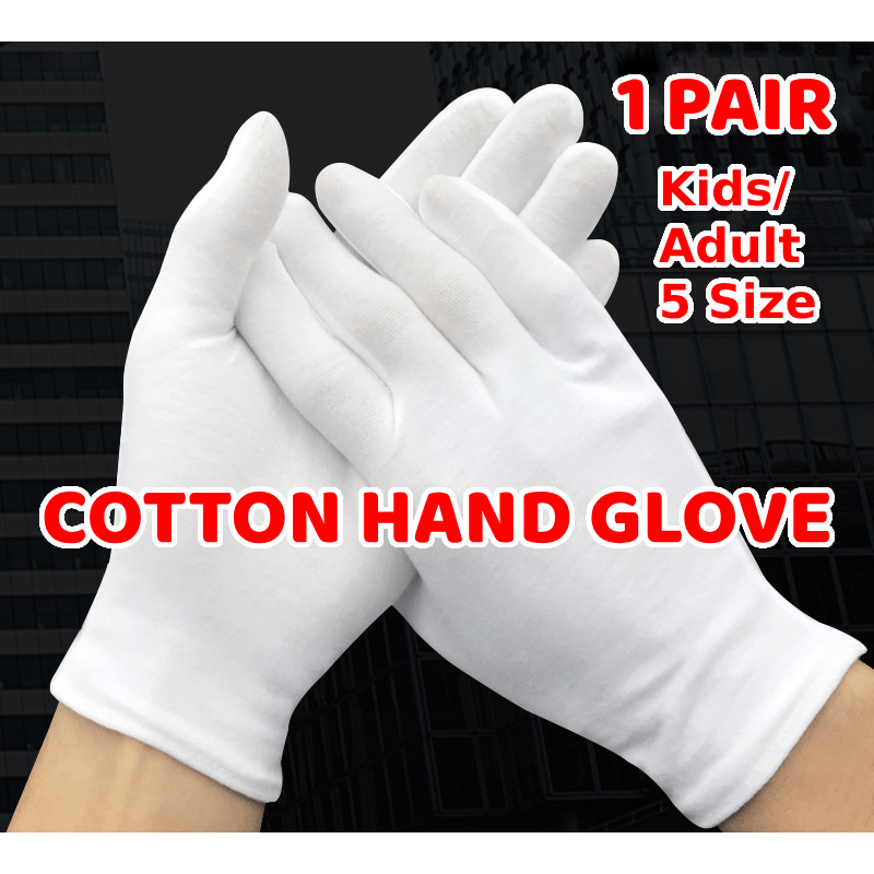 1Pair White Hand Glove Cotton Sarung Tangan Kapas Tebal Cotton for Work Beauty Fashion Costume Jewelry Eczema