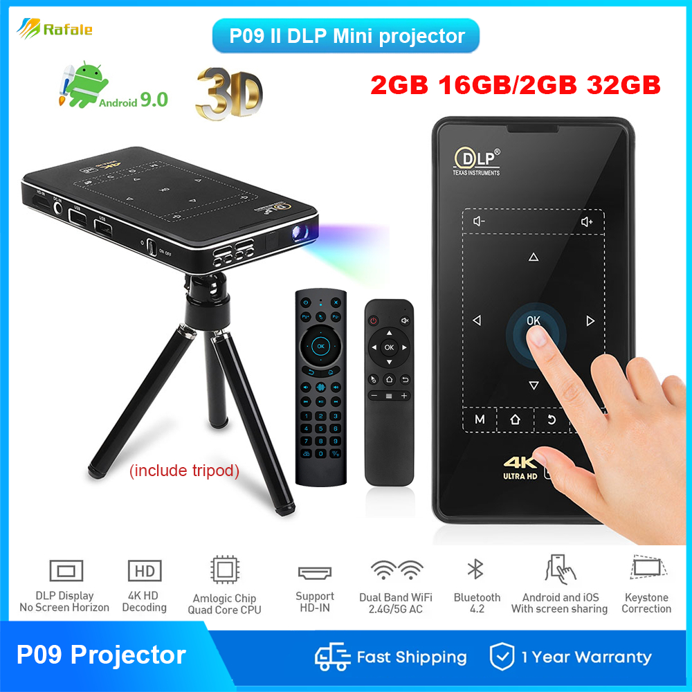 P09 Upgraded version Full HD Projector 2GB 32GB DLP Android9.0 Projector 4K Wifi BT4.2 Movie Beamer