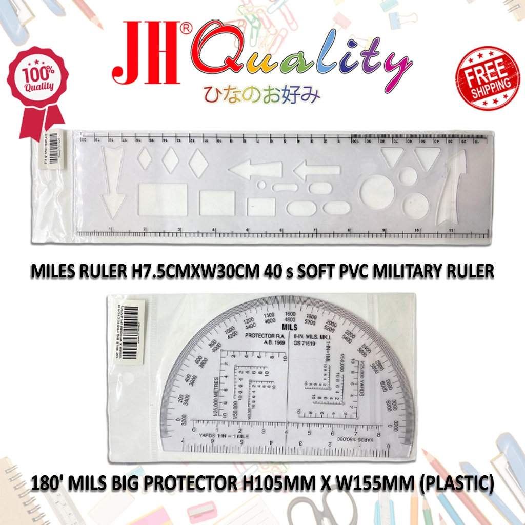 [ JOO HUAT ] 180' MILS BIG PROTECTOR ( PLASTIC ) & SOFT PVC MILITARY RULER
