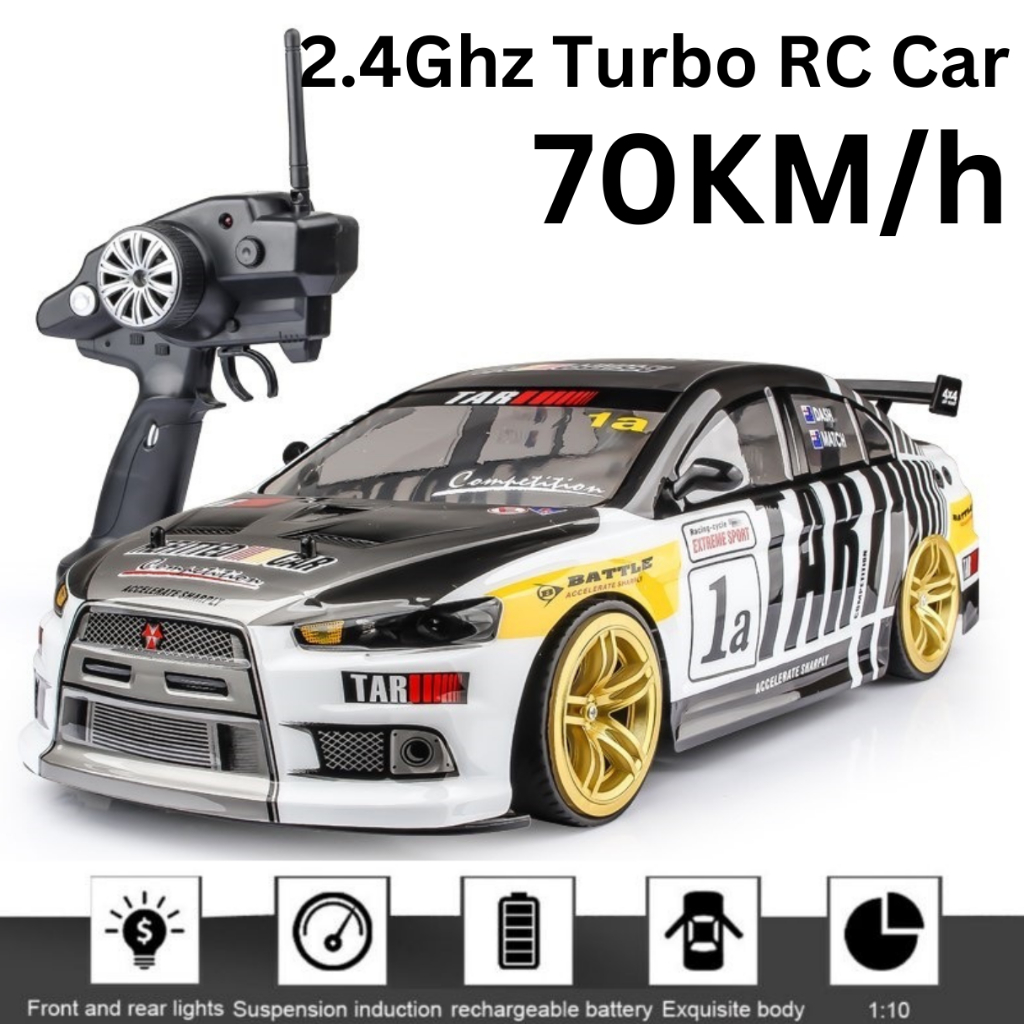 Ready Stock Kereta Kontrol Drift TURBO 4WD RC Car DRIFT 2.4g scale 1.10 70km/h big saiz turbo remote control car