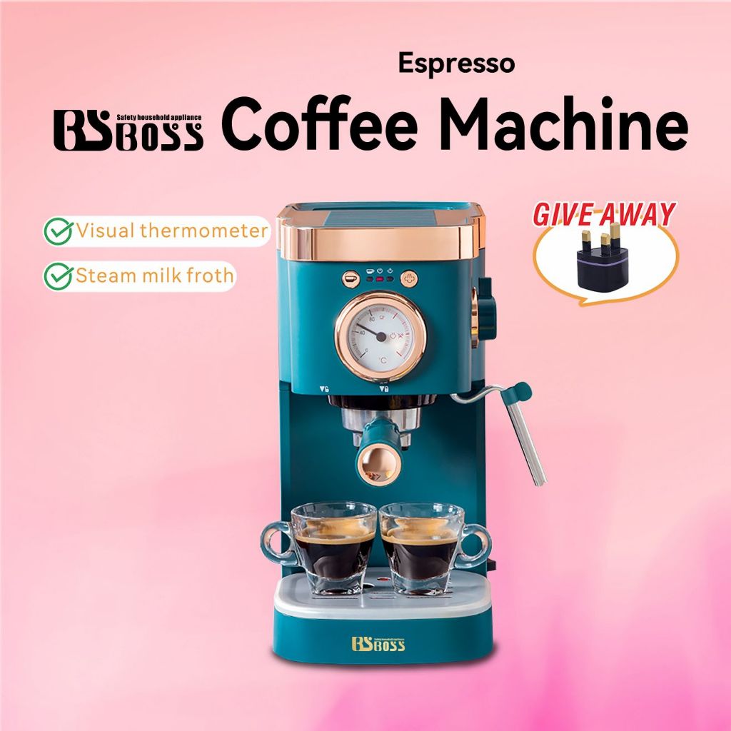 BS BOSS Espresso Coffee Machine With Water Filter Cartridge Pump Steam 20 Bar 1.2 L Capacity