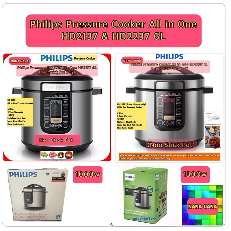 (RM 360 AFTER 10% cashback )HD2137 HD2237 Philips Viva Collection All-In-One 6 Liter pressure cook