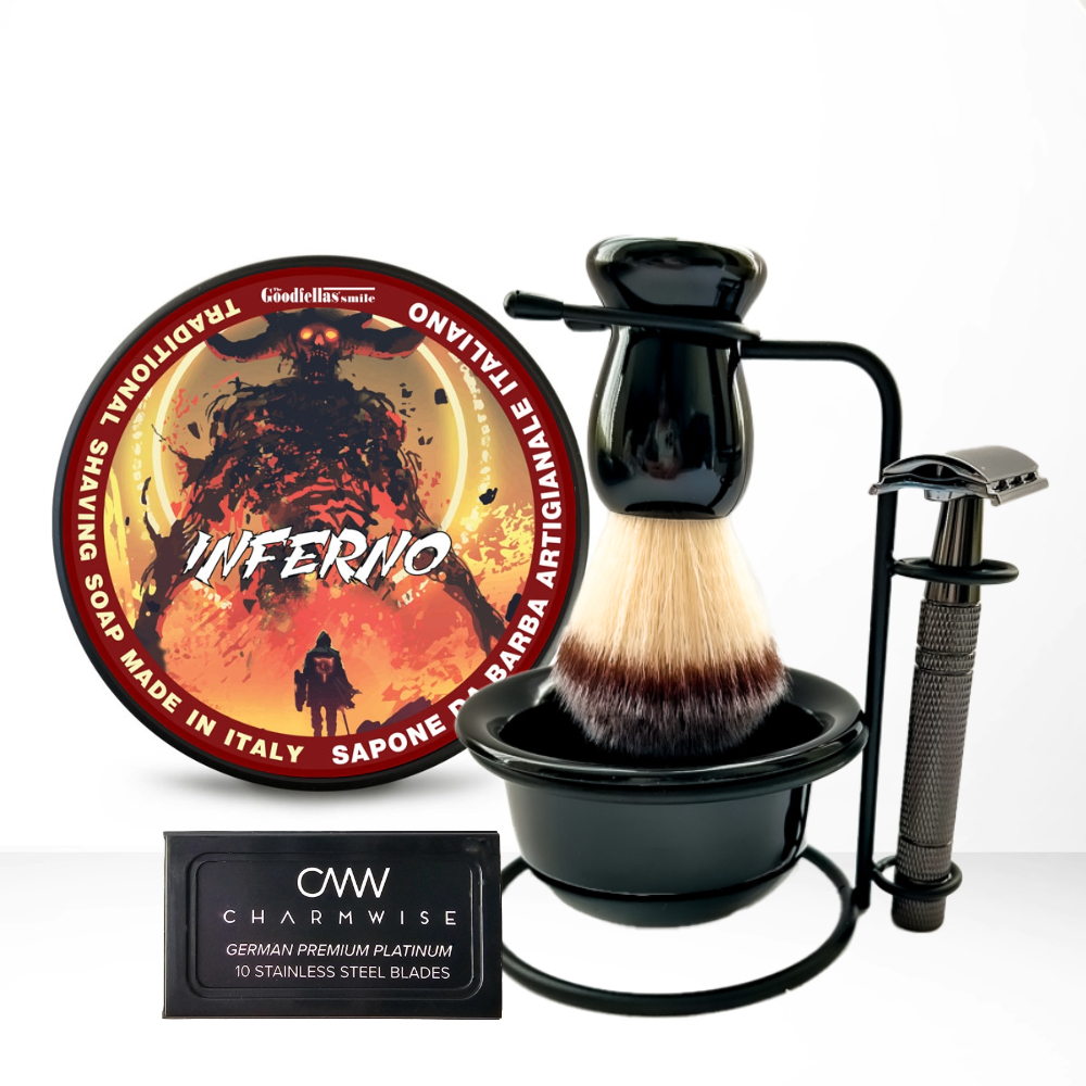 Men's Shaving Starter Kit Brush Set comes with Shaving Bowl, Synthetic Shaving Brush & Razor