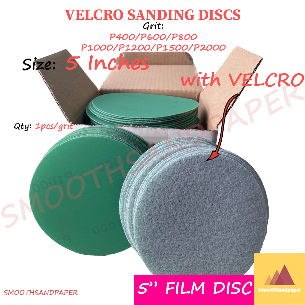 5Inches Velcro Film Wet Sanding Disc Sandpaper 聚酯薄膜绿砂圆砂盘 Polyester Film Abrasive Kalis Air Bulat 5''