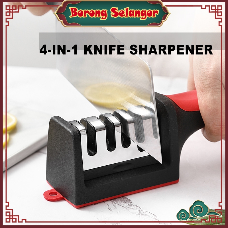 4 Section Knife Sharpener Anti Slip 304 Stainless Steel Ceramic Stone Cutting Polish Alat Pengasah Pisau Kitchen