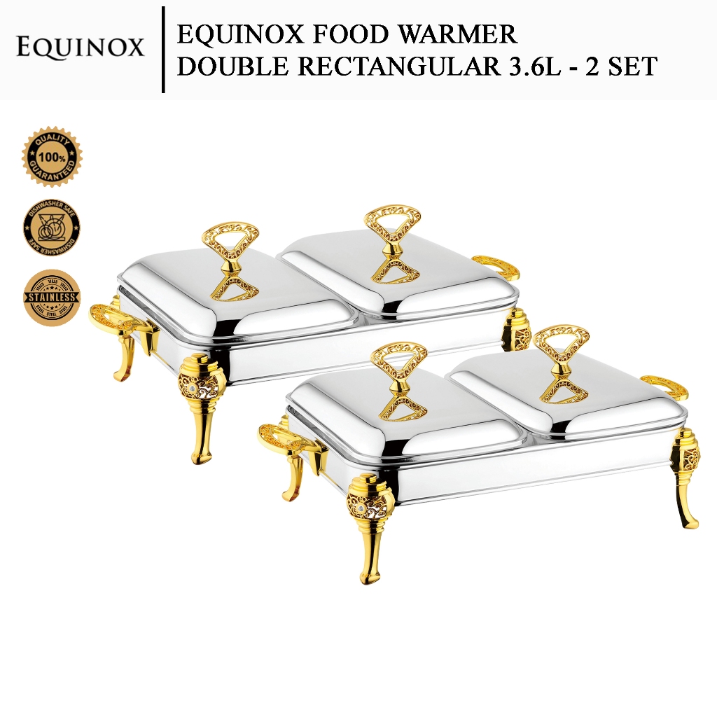 2 Set Equinox Stainless Steel Double Rectangular Food Warmer (3.6L)