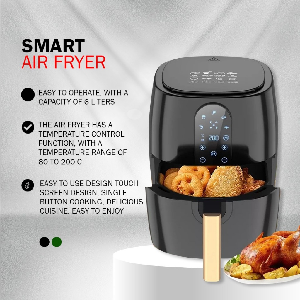 Smart Electric Air Fryer 6L Chicken Bread Oven Pot Timing Household Cooking Without Oil Digital LED Touch Screen