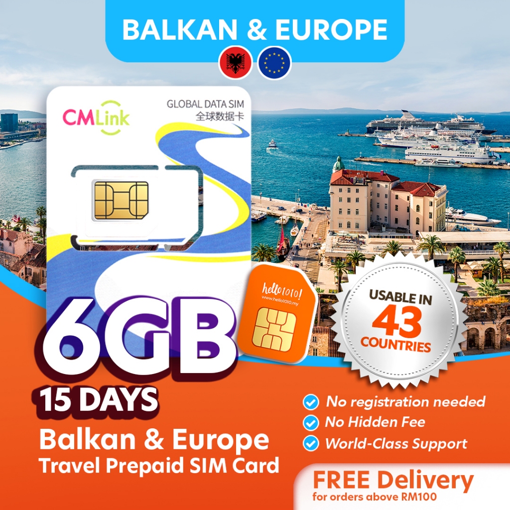 China Mobile Limited Balkan & Europe 15 Days Travel Prepaid Sim Card