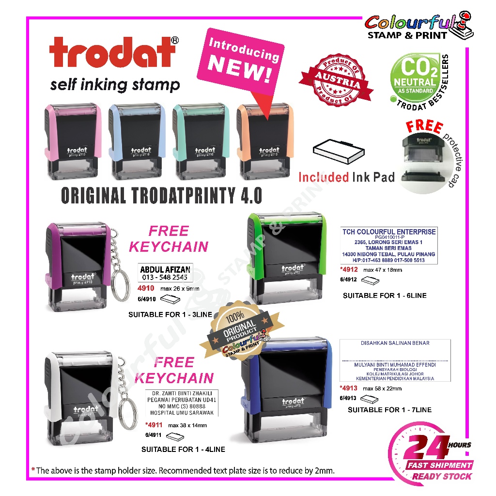 NEW Trodat Self-inked Custom Made Rubber Stamp(Hospital, Office, Company Stamp)4910/4911/4912/4913
