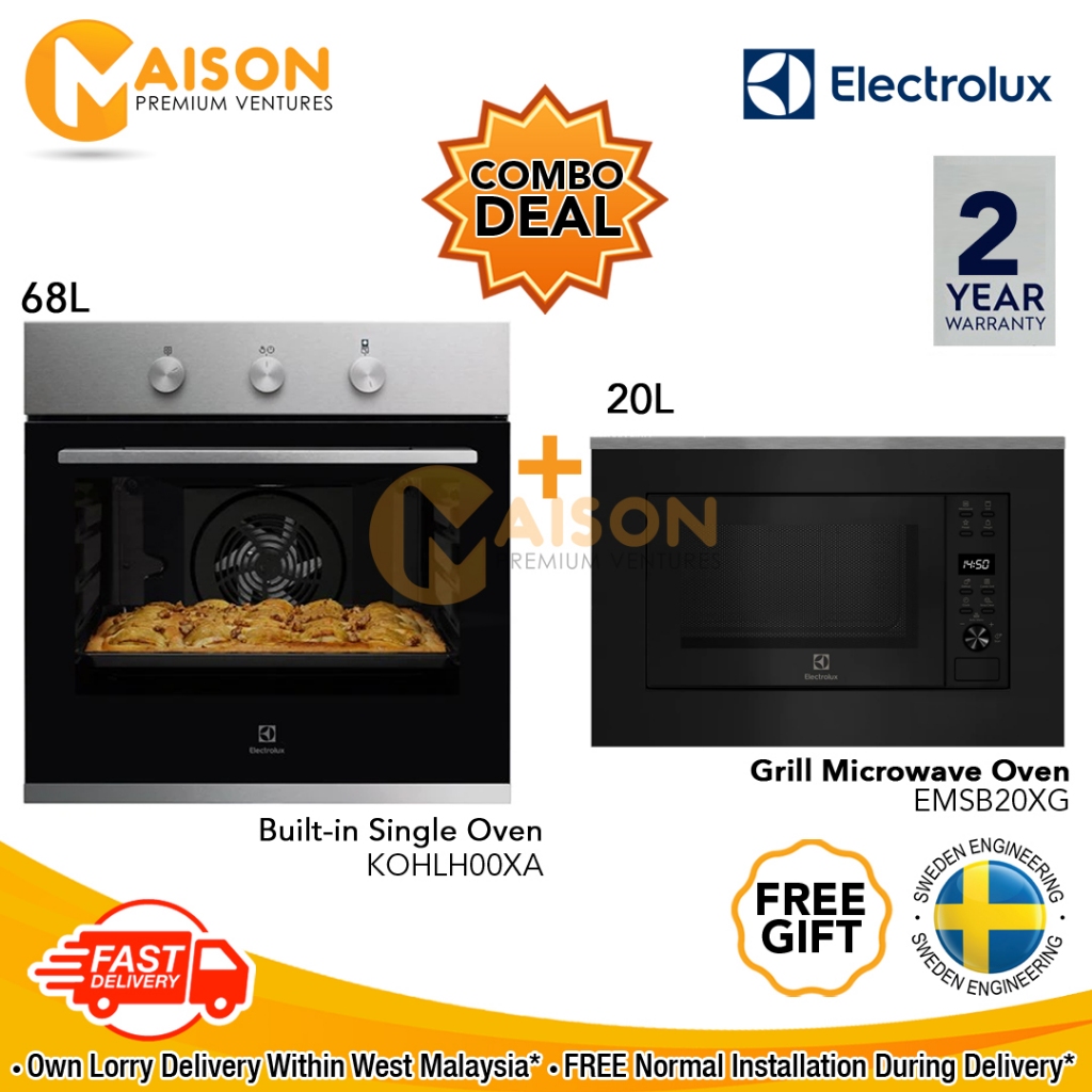 [Combo] Electrolux Built in Oven 68L KOHLH00XA + Electrolux Built-in Microwave with Grill 20L EMSB20XG