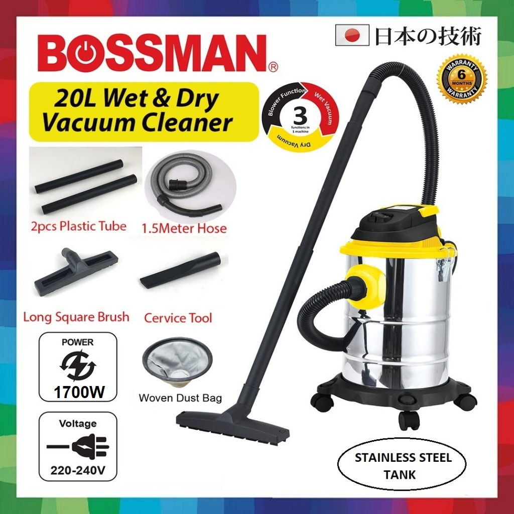 Bossman Wet & Dry Vacuum Cleaner BSV15 15L / Bossman BSV20 20L Pembersih Vakum 3 in 1 WET DRY BLOW Stainless Steel Tank