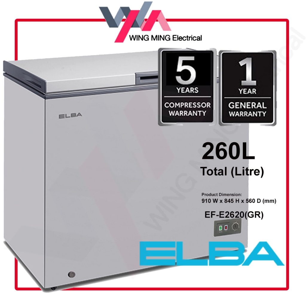 Elba 260L Chest Freezer Refrigerator 1 Door/Peti Beku 1 Pintu EF-E2620(GR) Peti Sejuk/Fridge/Peti Ais/冰箱冰柜