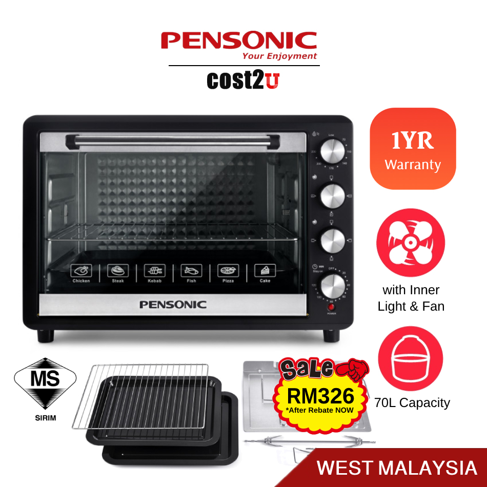 Pensonic 70L Large Electric Oven with Rotisseries & Light | PEO-7011 (Grill Oven Toaster Ketuhar Elektrik Murah 电烤箱)