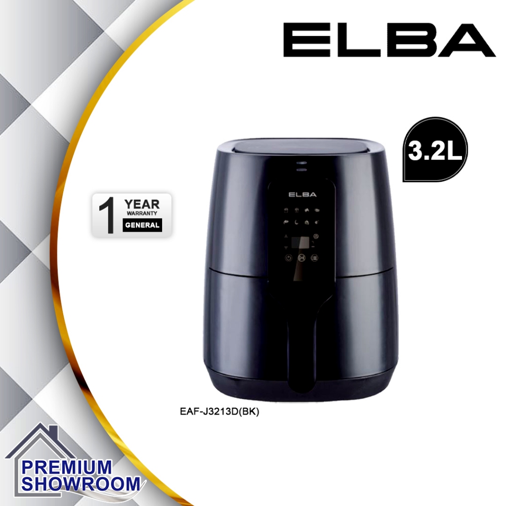 (AUTHORISED DEALER) ELBA Air Fryer 3.2L/1300W Touch Control Panel with LED Display (BLACK) EAF-J3213D(BK) / 3213