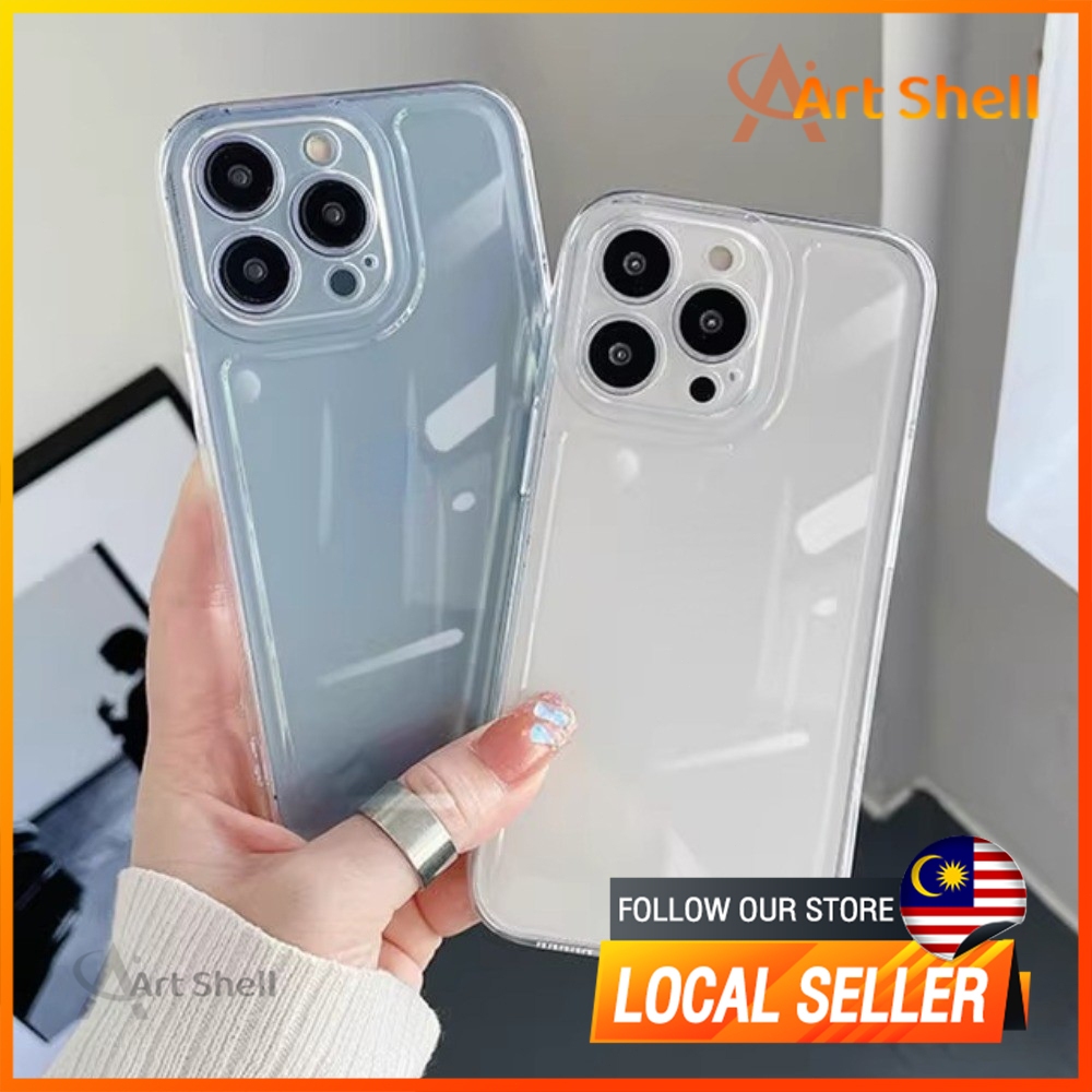 Korean Crystal Clear Frame Lens Protector Phone Case Compatible for iPhone 16 11 15 14 13 12 ProX XS XR 7 8 Plus Shock