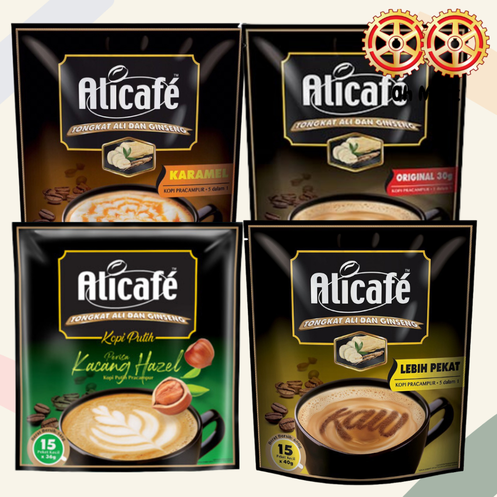 Power Root Alicafe 5IN1 Tongkat Ali & Ginseng Original/Karamel/Lebih Pekat/White Coffee Kacang Hazel 15X40G