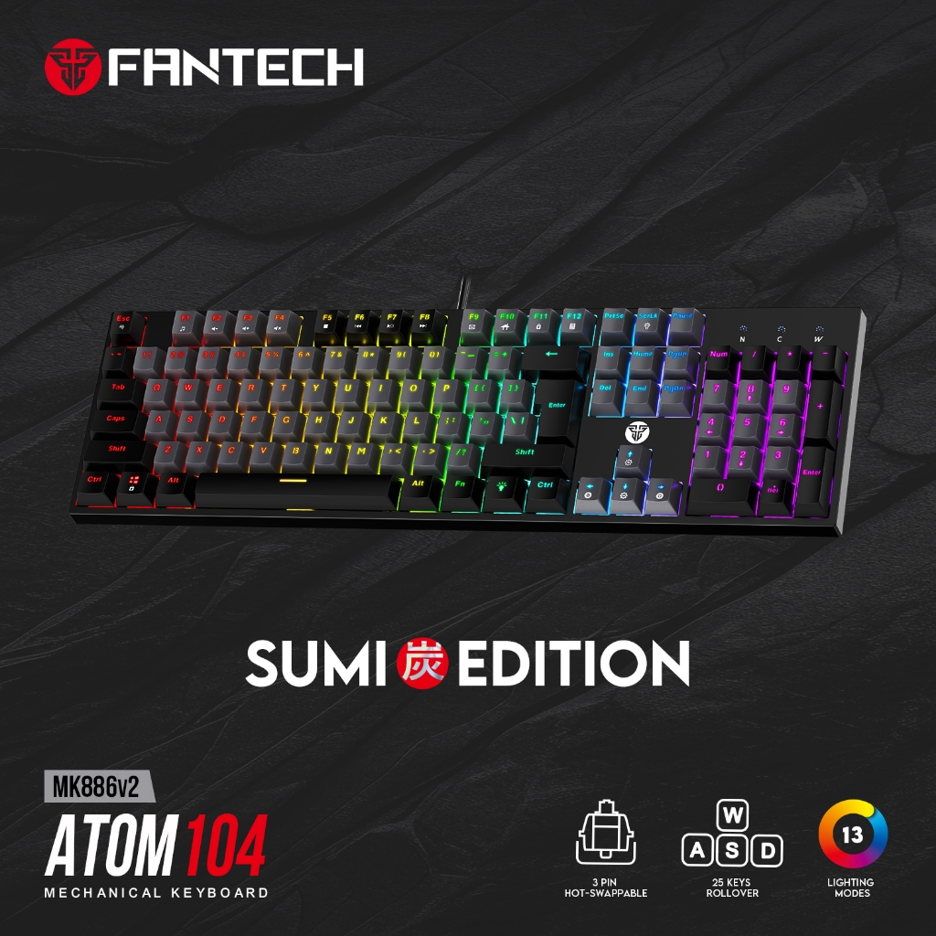 Fantech Gaming Keyboard Atom104 Sumi Edition MK886v2 with 3 Pin Hot Swappable Switch