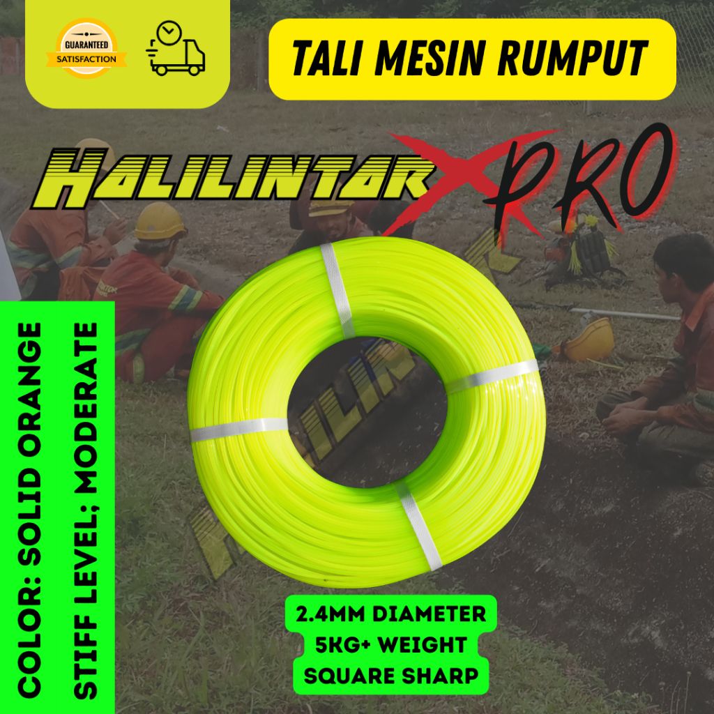 HALILINTAR Trimmer Line Solid Yellow 2.4mm 5kg Nylon for Grass Cutter / Tali Halilintar Nylon Mesin Potong Rumput 2.4 mm