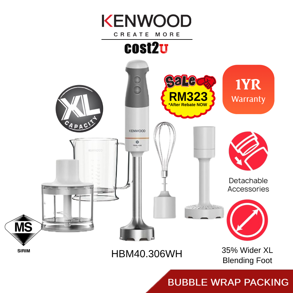 [Free Shipping] Kenwood Triblade XL Hand Blender | HBM40.306WH HDP406WH Juicer Whisk Mini Chopper Hand Mixer Pengisar