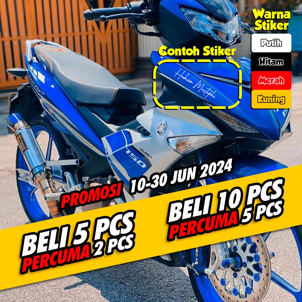 Sticker Custom Nama Sendiri Kat Motor | Sesuai Untuk Semua Model Motor | Motorcycle Sticker Y15 Y16