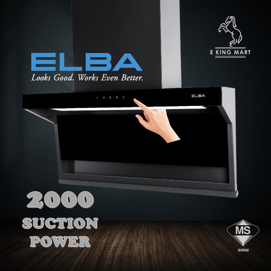 Elba Desinger Hood Super High 2000m3/hr Suction Cooker Hood Silent with Auto Heat Cleaning MONZA EH-Q9327ST(BK)