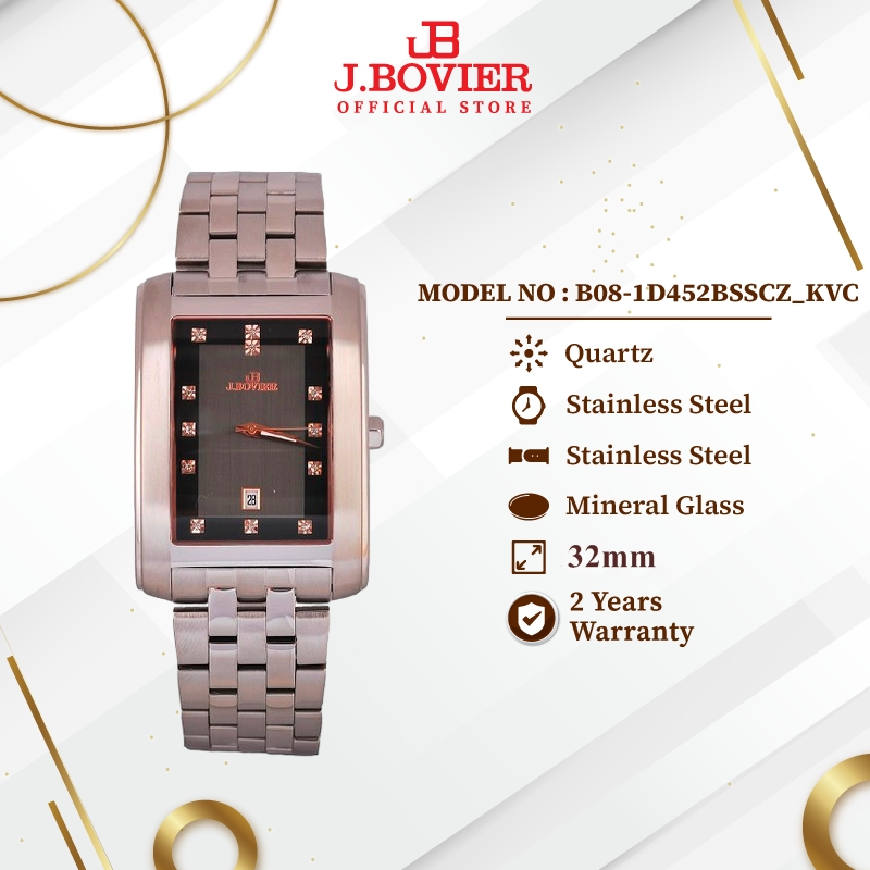 [2 Years Warranty] J.Bovier Stainless Steel Quartz Women Watch Jam Tangan Wanita B08-1D452BSSCZ_KVC