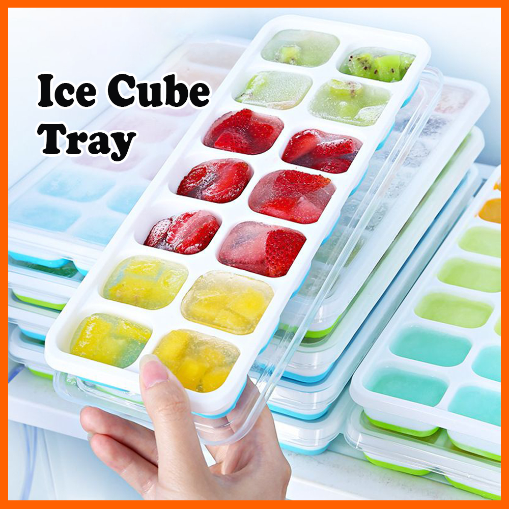 14 Holes Silicone Ice Tray Ice Cube Maker Baby Food Puree Mold Container Lid Bekas Pembuat Ais Batu 硅胶冰格辅食盒