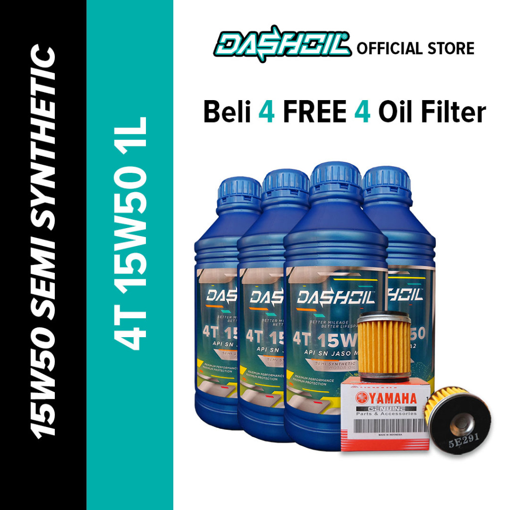 DashOil 4T 15w50 1L Semi Synthetic SN Motorcycle Engine Oil Minyak Hitam OEM Oil Filter DASH WAVE