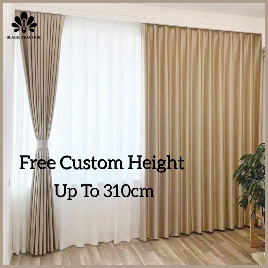 BlackPeacock【Ready Stock】90% Blackout Curtain/Light Gold Height 300cm/ Langsir Terbal/ Hotel Curtain