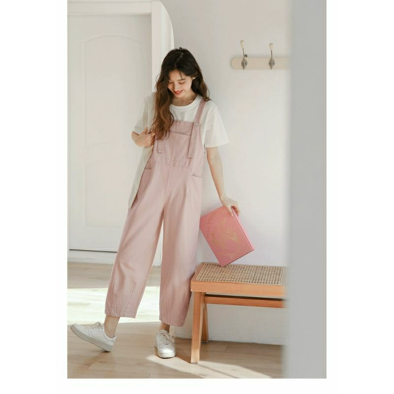 pink high waist denim jumpsuit (RS3542)