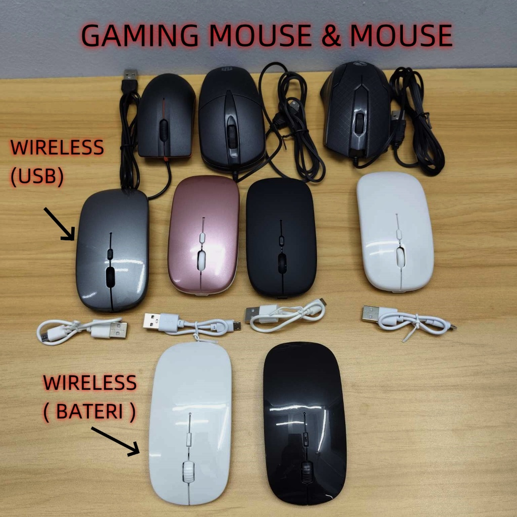 MOUSE ( GAMING & OFFICE ) WIRED / WIRELESS BATTERY USB CHARGING M20 LAPTOP PC KOMPUTER TETIKUS BERWAYAR & TANPA WAYAR
