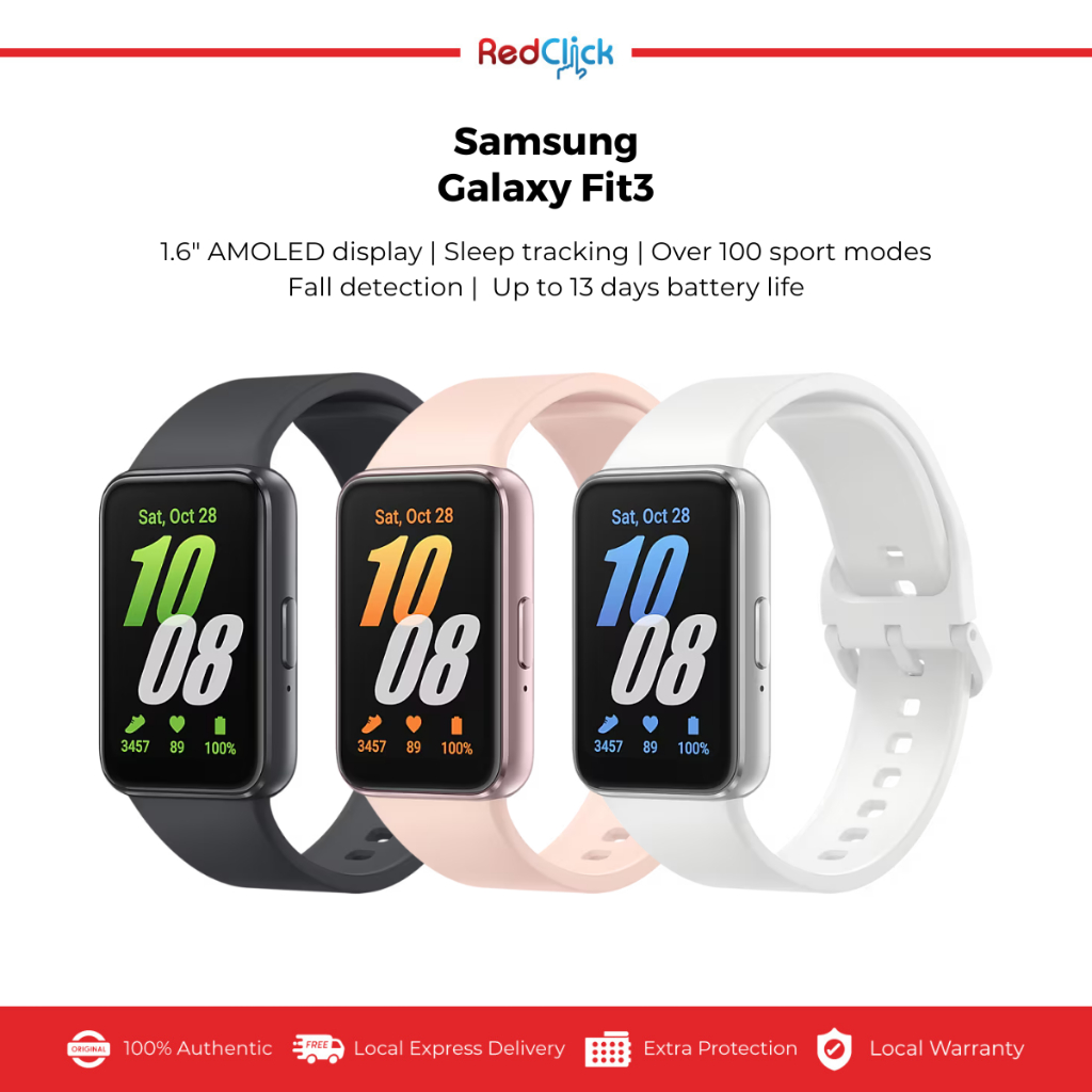 Samsung Galaxy Fit3 1.6" AMOLED Display 100+ Sport Modes Sleep Tracking Heart Rate Monitoring 5ATM Water Resistance