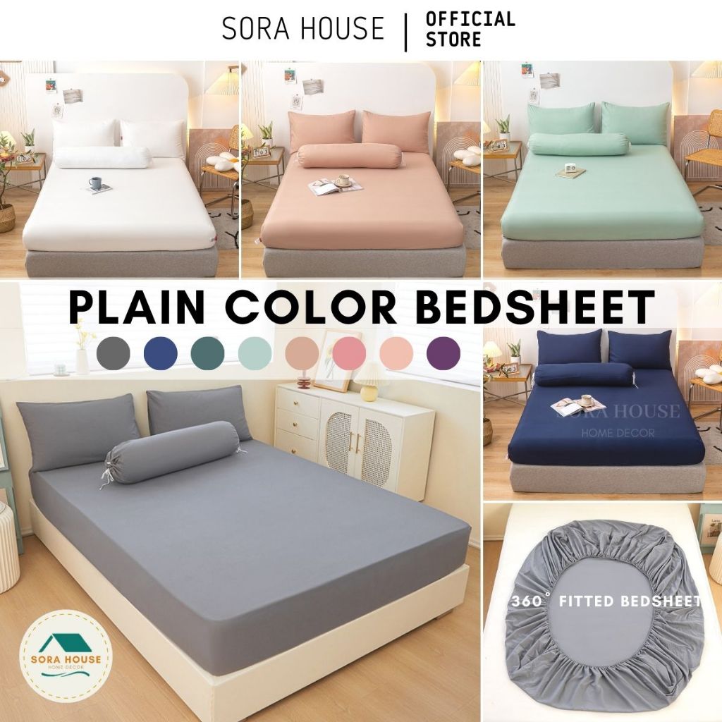 [BFP#✨] PLAIN COLOR COTTON CADAR BEDSHEET ONLY KUN CADAR MURAH KING / QUEEN / SINGLE FITTED BEDSHEET