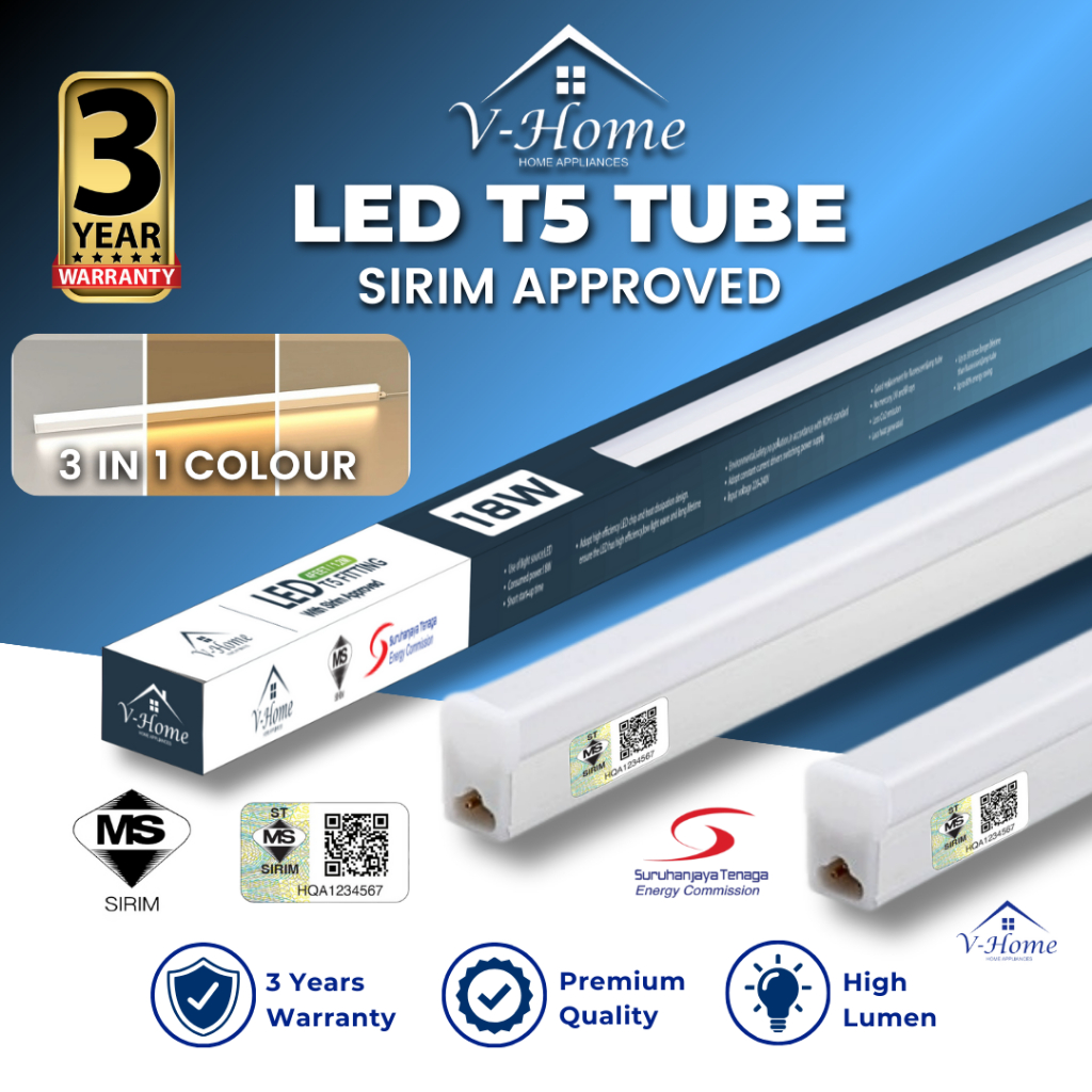 [SIRIM] VHome® LED T5 Tube Light Lamp Bulb Complete Set Celling Light Energy saving 1ft 2ft 3ft 4ft
