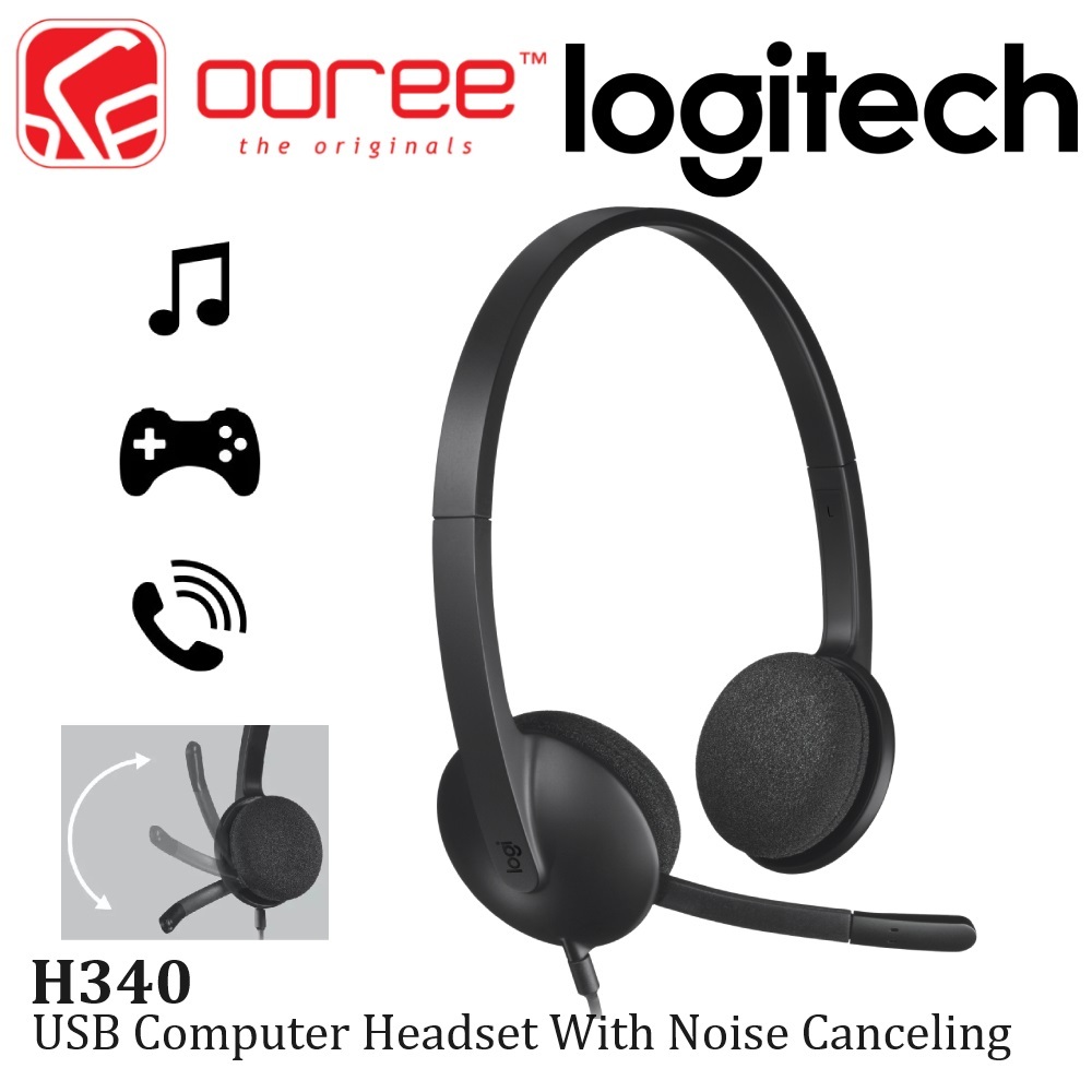 LOGITECH H340 USB COMPUTER HEADSET HEADPHONE WITH DIGITAL AUDIO & NOISE CANCELLING MICROPHONE, ADJUS