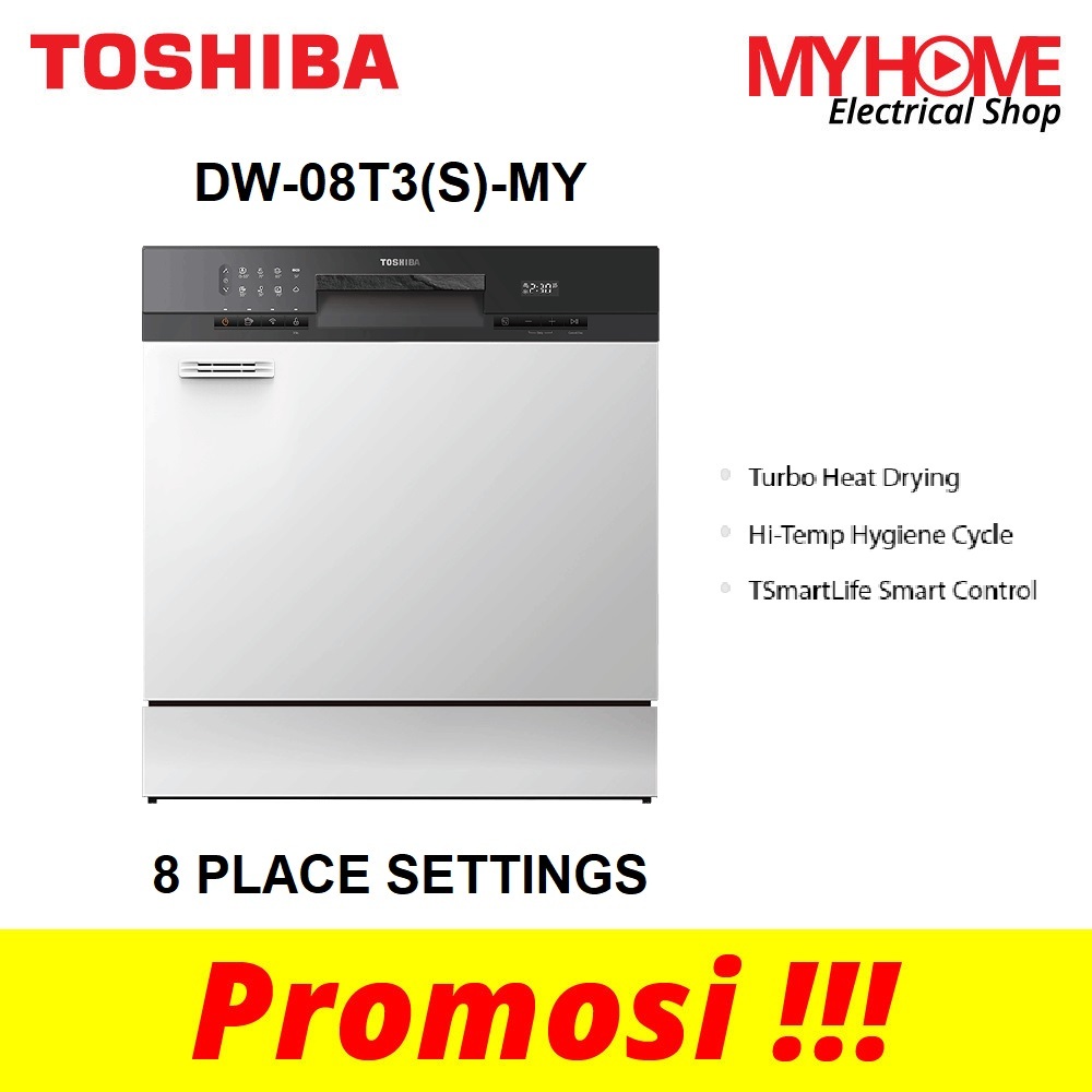 TOSHIBA (8 PLACE SETTINGS) TABLE TOP DISHWASHER WITH TURBO HEAT DRYING & IOT DW-08T3(S)-MY