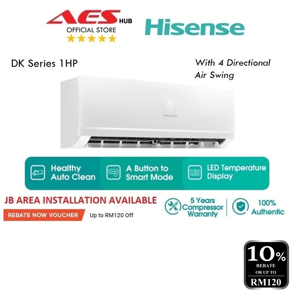 CAN INSTALL Hisense Premium 1.0HP Non Inverter Air Conditioner Penghawa Dingin Air Cond 1HP Aircond Murah 冷气机 AN10DKG1